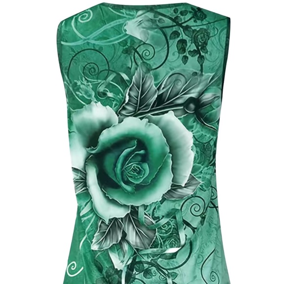 🔴 CLEARANCE 🏷️ NWT FLOWY GREEN/BLACK ROSE ZIPPER TANK TOP BLOUSE Women’s 1X 14 - Picture 6 of 9